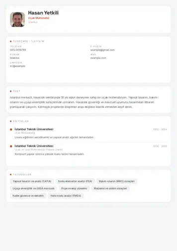 Havacılık Ve Uzay Uçak Mühendisi Cv Örnekleri cv indir